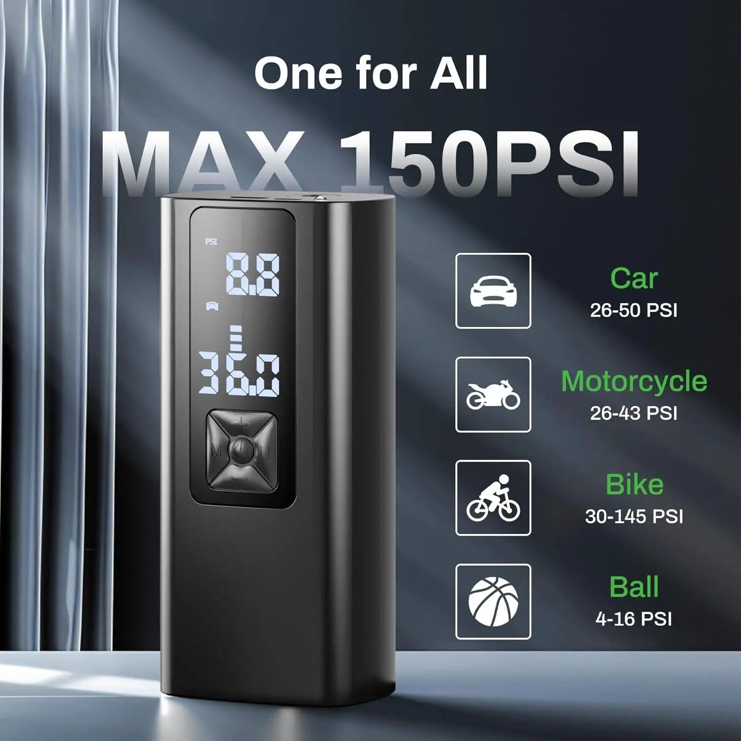Digital pressure gauge display on tire pump