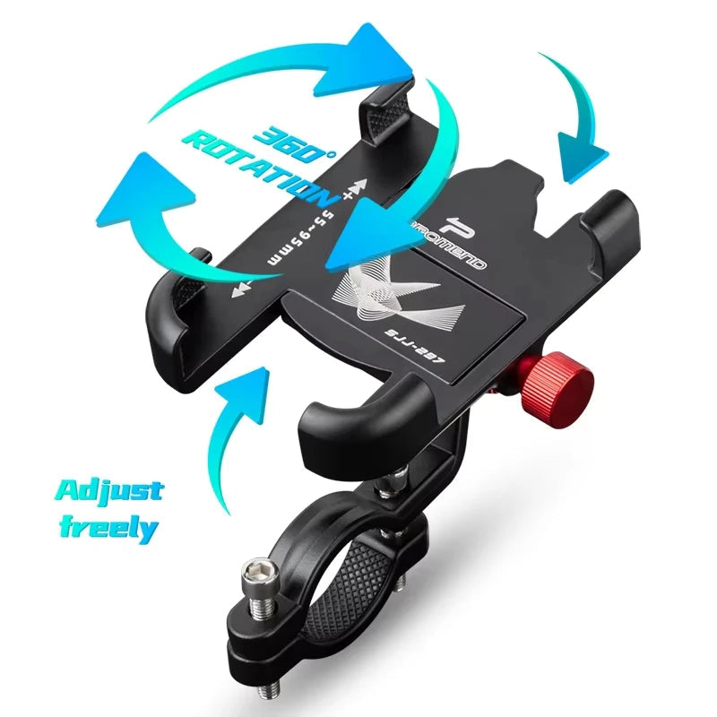 Orbihold 360° aluminum bike phone mount attached to bicycle handlebars