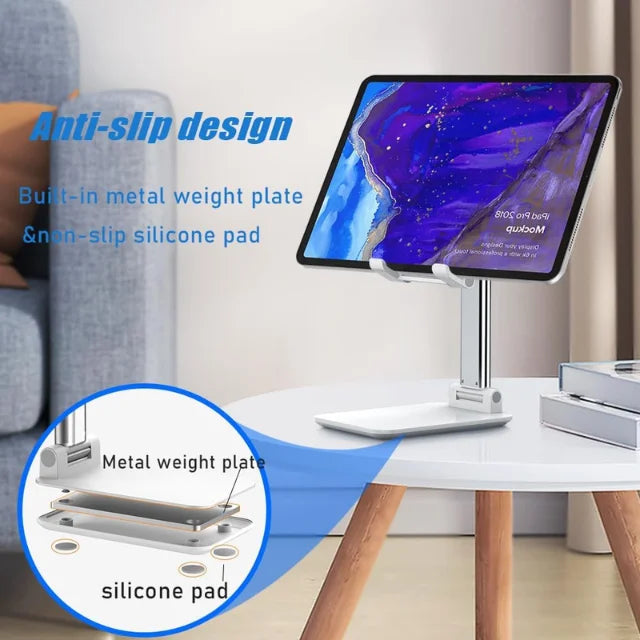 Foldable desktop phone holder compatible with iPhone and Android devices