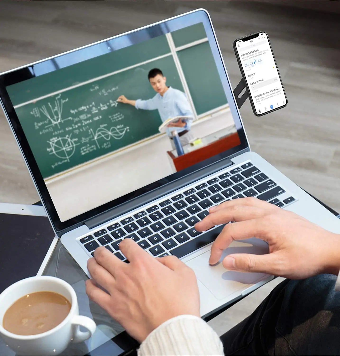 Aluminum laptop phone mount for dual-screen productivity