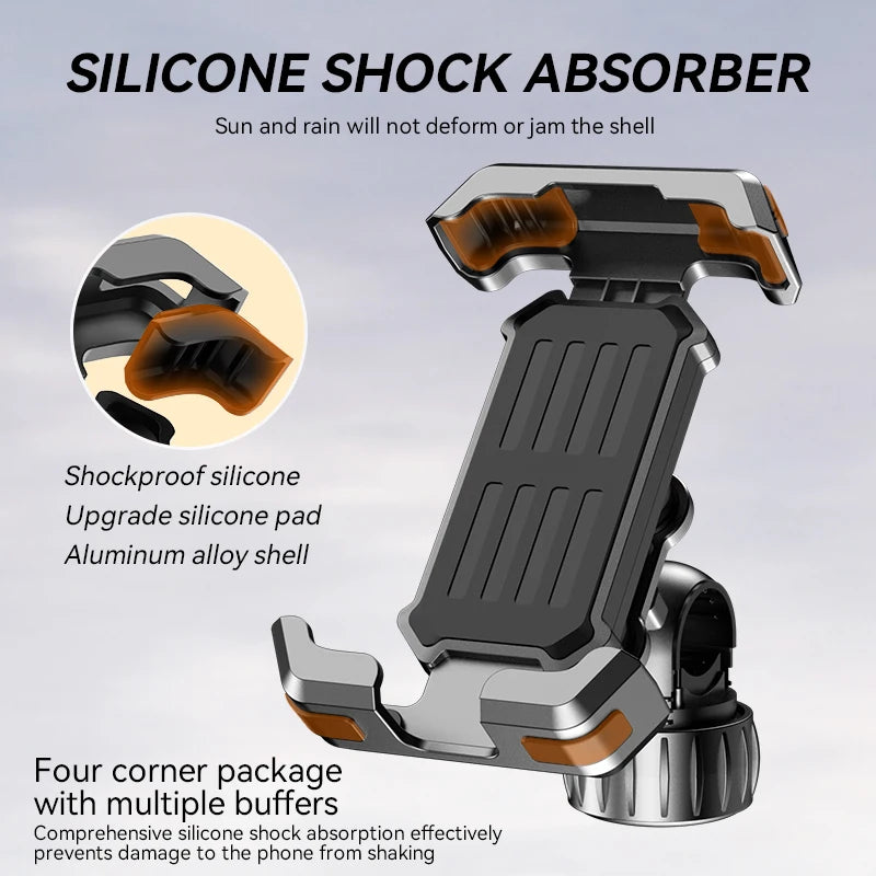 Orbihold motorcycle phone holder with secure locking grip